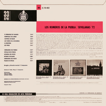 Reverso del disco Sevillanas '72