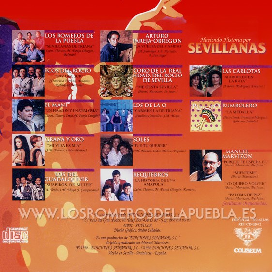 Portada diferente del disco Haciendo historia por Sevillanas de Los Romeros de la Puebla. Año 1996
