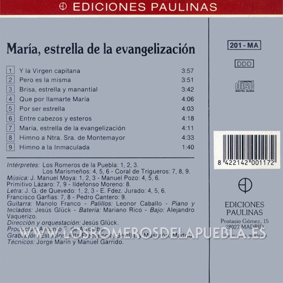 Portada diferente del disco María, Estrella de la Evangelización de Los Romeros de la Puebla. Año 1992