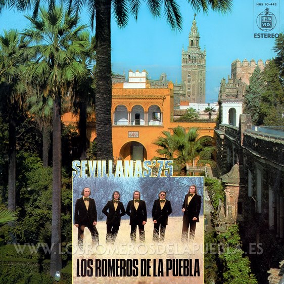 Portada del disco Sevillanas '75 de Los Romeros de la Puebla. Año 1975