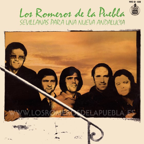 Portada del disco Sevillanas para una nueva Andalucía de Los Romeros de la Puebla. Año 1978