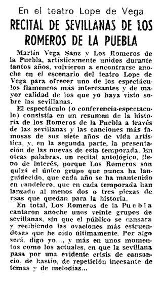 Prensa, recital de Los Romeros 1974