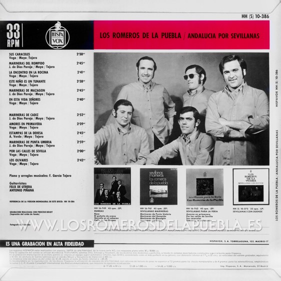 Portada diferente del disco Andalucía por Sevillanas de Los Romeros de la Puebla. Año 1971