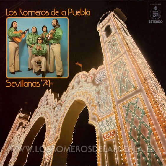 Portada del disco Sevillanas '74 de Los Romeros de la Puebla. Año 1974